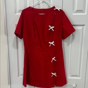 Elegant Red Dress with White Bow Accents